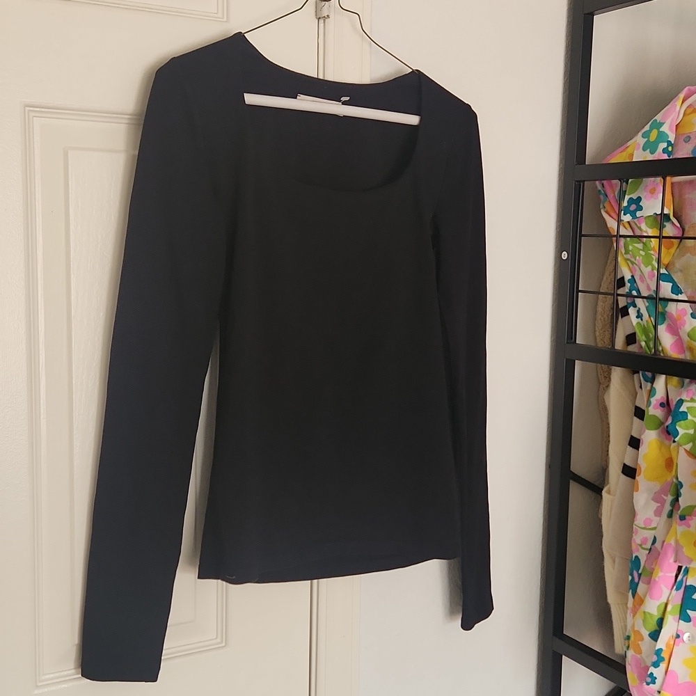 Dorothee Schumacher Black Deep Scoop Neck Cotton Blend Jersey Shirt Size 2